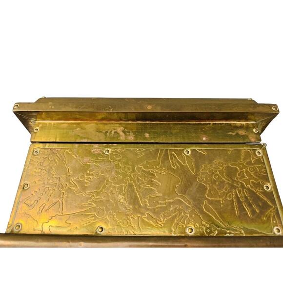 Vintage 12” Brass Casket Box Jewelry Dresser Parlor Trinket Home Decor - Picture 9 of 16